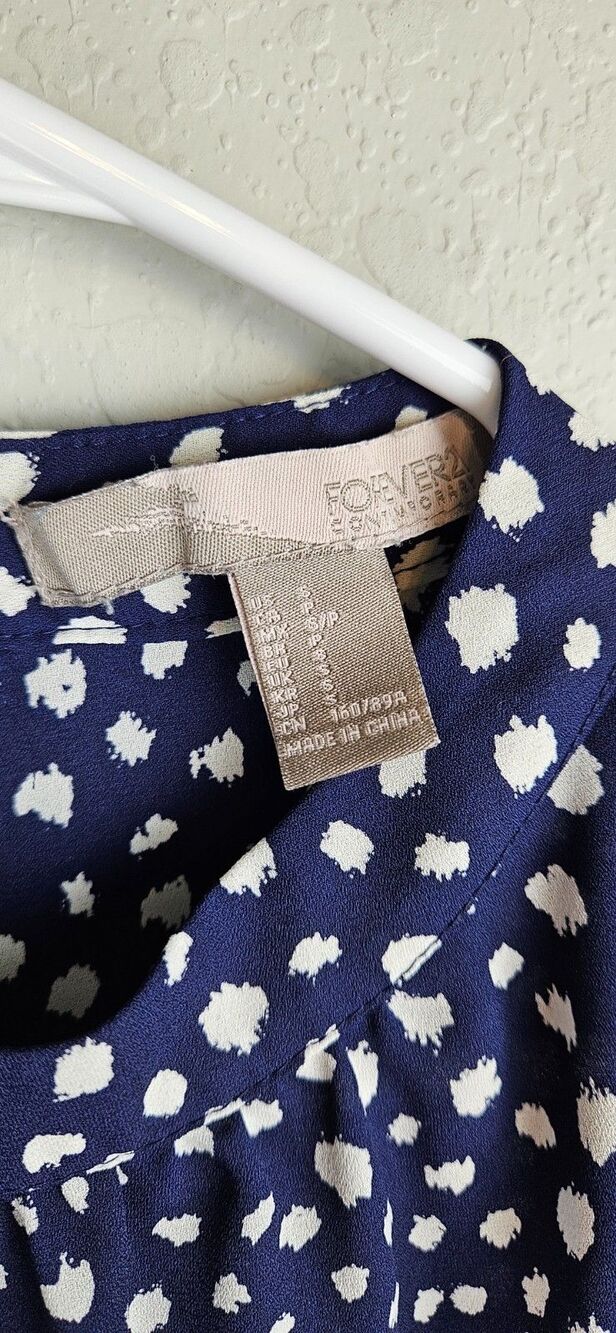 Forever 21 Women's Small Short Sleeve Blouse Navy Blue & White Top Shirt - Picture 5 of 10
